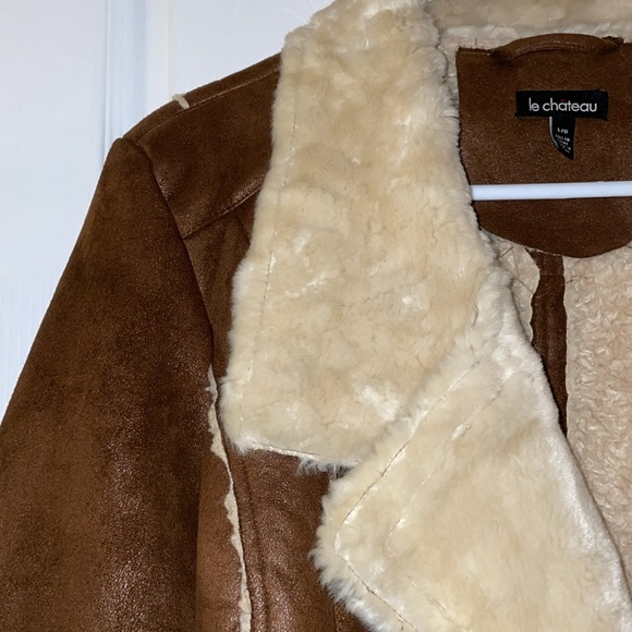 Le Chateau Faux shearling jacket brown cream 1970s boho - Picture 8 of 9